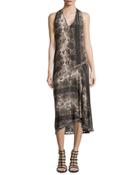 Snake-print Grommet/nailhead Dress