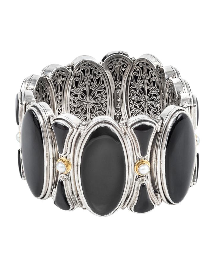 Carved Onyx And Pearl Bracelet