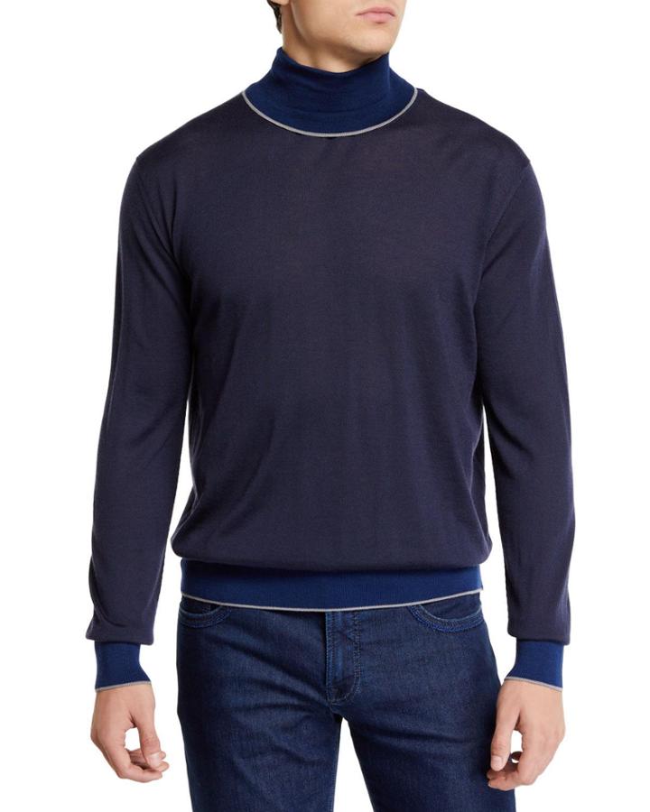 Men's Cashmere Colorblock-trim Turtleneck