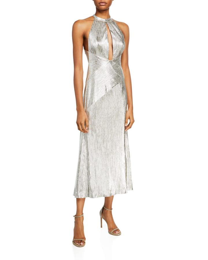 Metallic Jersey Halter-neck Dress