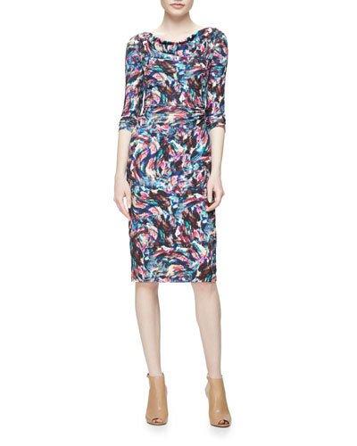 Long-sleeve Confetti Jersey Sheath Dress, Pink/multicolor