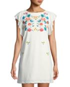 Floral-yoke Butterfly-sleeve Crepe