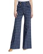 High-waisted Wide-leg Windowpane Pants
