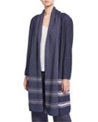 Shawl-collar Open-front Stripe Cardigan
