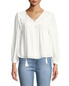Crochet-yoke Tie-neck Peasant Blouse