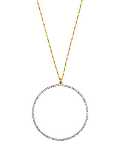 Delicate Two-tone Pave Diamond Circle Pendant Necklace