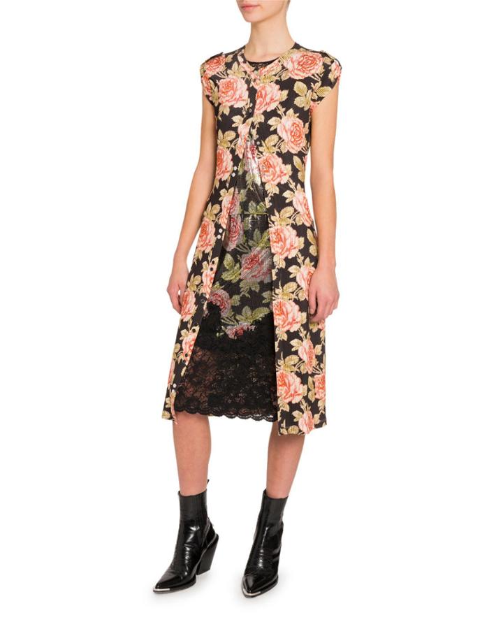 Floral Cap-sleeve Bodycon Dress