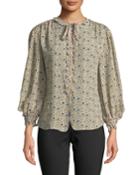 Floral-print Ruffed Button-front Blouse