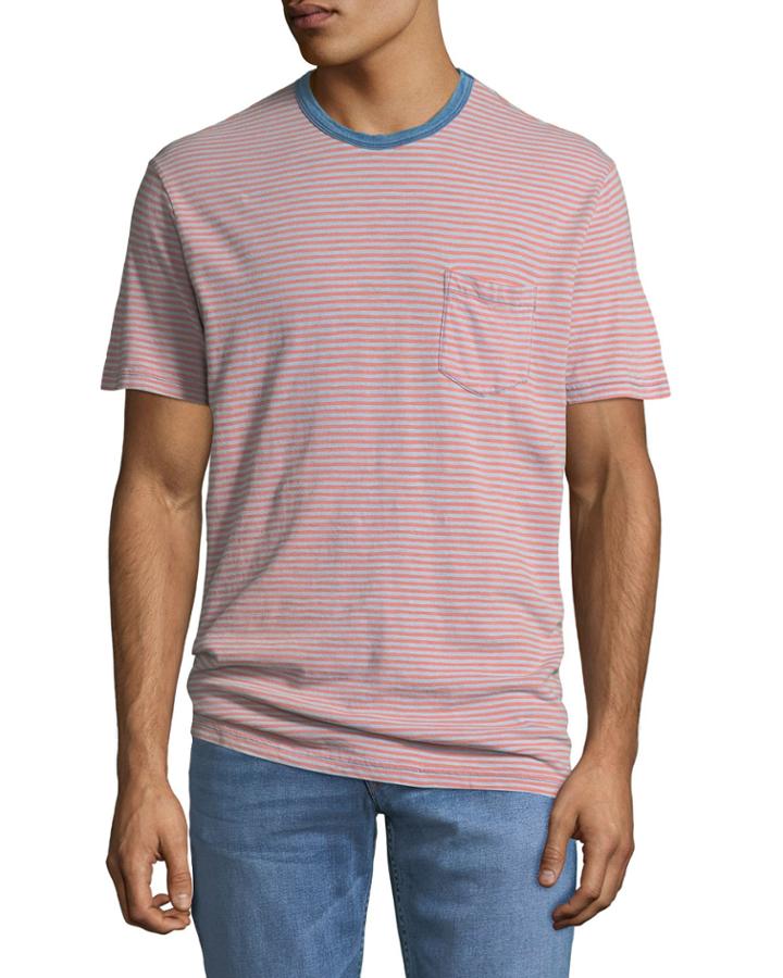 Men's Indigo Striped Crewneck Pocket Tee