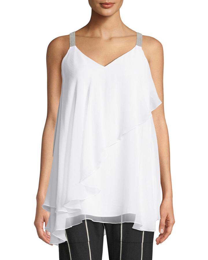Monili-strap Asymmetric Ruffle Blouse