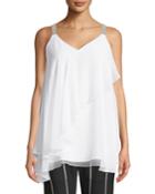 Monili-strap Asymmetric Ruffle Blouse