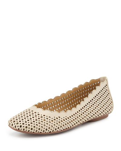 Selena Scalloped-edge Ballet Flat, Ecru