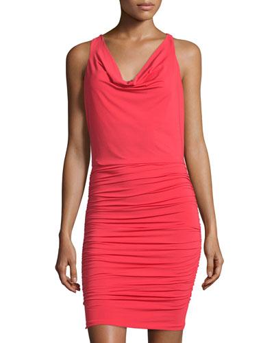 Jaide Cowl-neck Halter Ruched Dress, Jewel Red