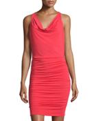 Jaide Cowl-neck Halter Ruched Dress, Jewel Red