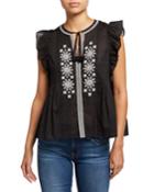 Mosaic Embroidered Tassel Top