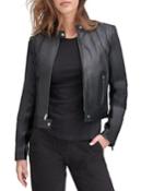Lambskin Leather Colorblock Racer Jacket