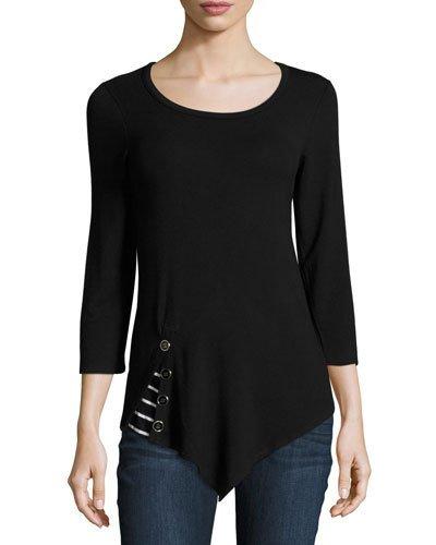 3/4-sleeve Scoop-neck Top, Black