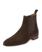 Hand-antiqued Suede Gored Boot, Brown