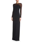 Shimmery Milano Knit Long-sleeve Gown, Caviar