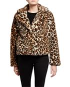 Plush Faux Fur Leopard-print Coat