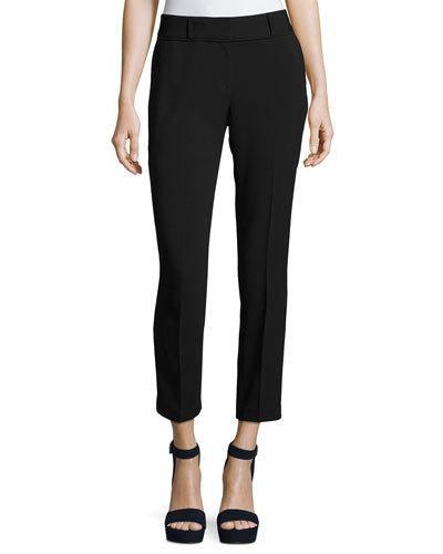 Mixed-media Slim Ankle Pants, Black