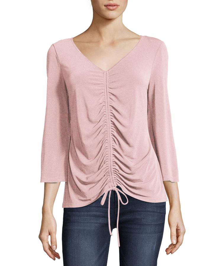 V-neck Ruched Tie-hem Blouse