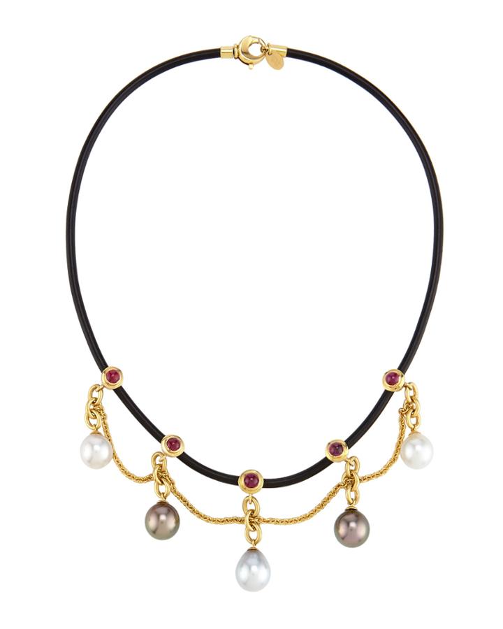 Prince Dimitri For Assael 18k Ruby & Mixed Pearl Rubber Cord Necklace, Women's