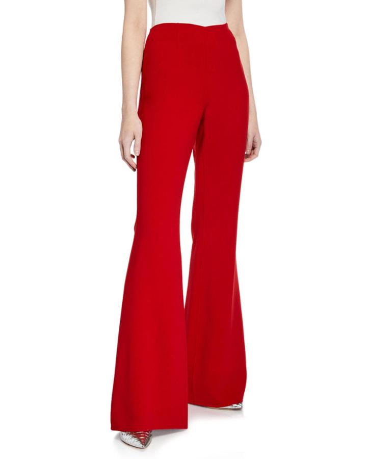 Wool-crepe Side-zip Pants, Crimson