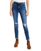 Destroyed High-rise Ankle Jeans W/ Rolled Hem