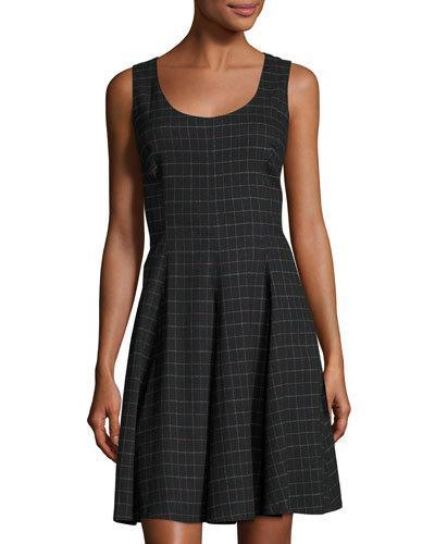Sleeveless Plaid Fit & Flare Dress, Very Black