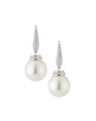 18k Linear Diamond Pearl Drop Earrings