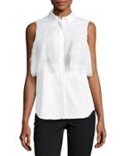 Layered Tulle-detailed Poplin Blouse, White