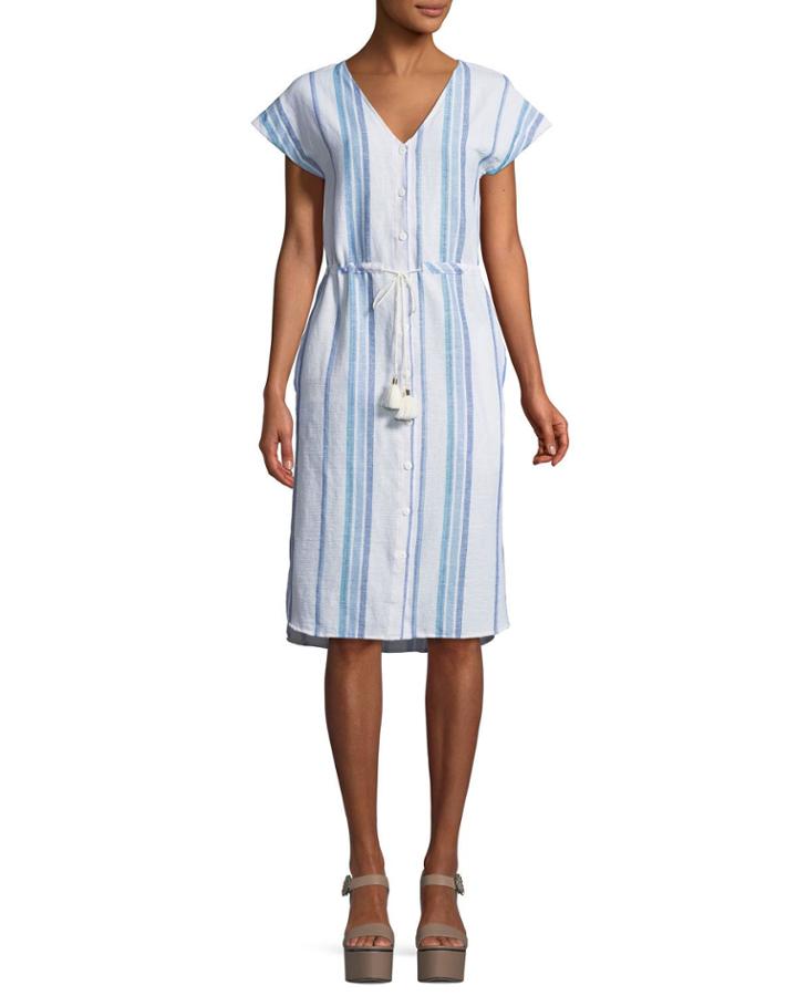 Tapestry Stripe Button-front V-neck Dress