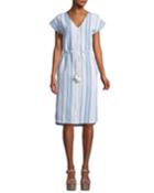 Tapestry Stripe Button-front V-neck Dress