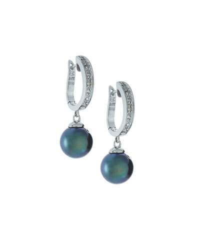 Tahitian Pearl/diamond Hoop-drop Earrings