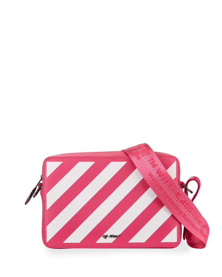 Diagonal Striped Leather Zip Pouch Bag