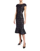 Floral Lame Jacquard Beaded Flounce Dress
