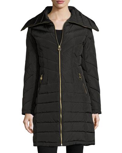 Wide-collar Puffer Coat, Black