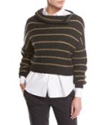 Cashmere Rib-stripe Cropped Pullover