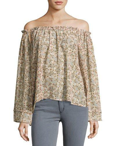 Ruffled Leopard-print Off-shoulder Top, Brown Pattern