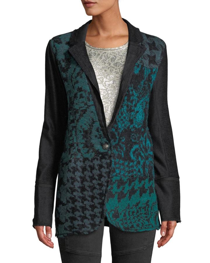 Sweater-front Jacquard One-button Blazer Jacket