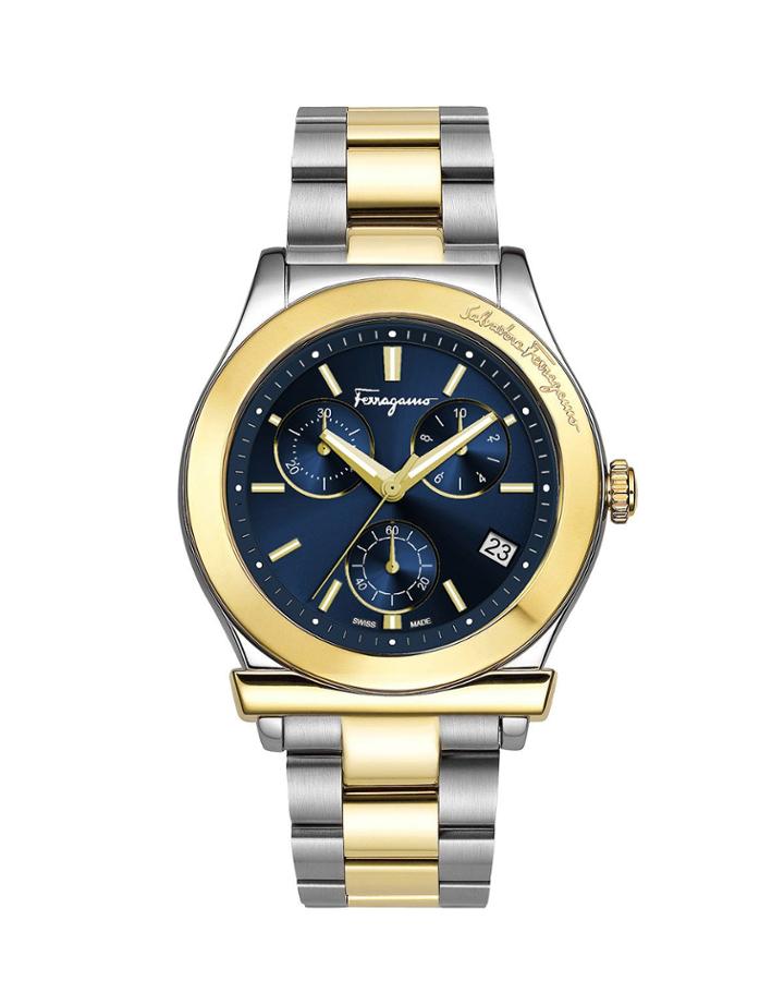 Men's 42mm Chronograph Watch W/ Bracelet Strap, Two-tone/blue