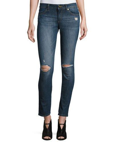 Skinny Distressed Denim Jeans, Blue/heath