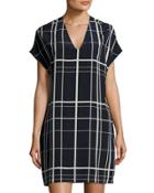 Lattice-print Silk Shirtdress, Blue/white