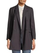 Double-breasted 3/4 Sleeve Wool-blend Jacket, Wine