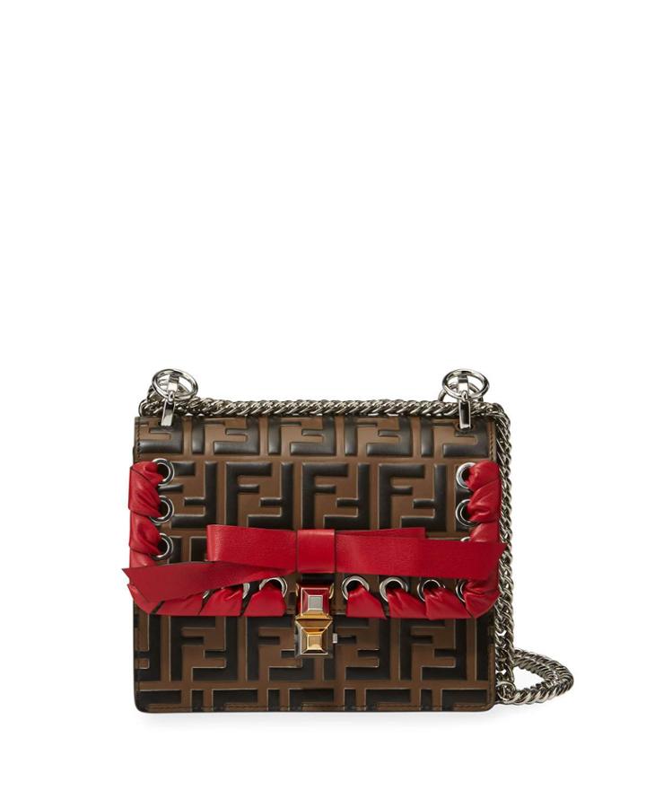 Kan I Small Ff Embossed Shoulder Bag With Ribbon