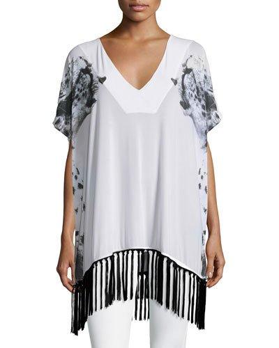 Snow Leopard Mesh Coverup, White