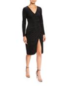 Miramar Pinstriped Long-sleeve Velvet Wrap Dress