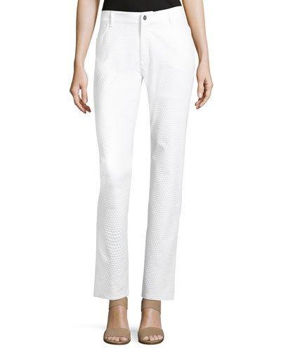 Curvy Slim-leg Textured Jeans, White