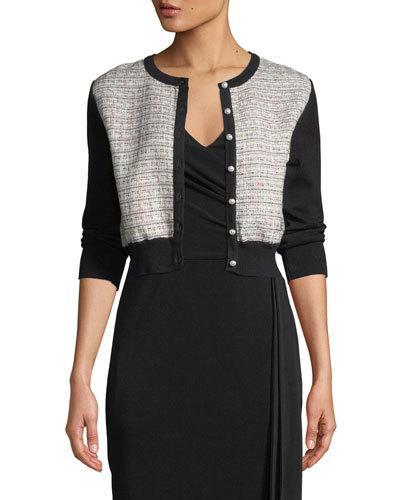 Tweed-front Long-sleeve Cardigan
